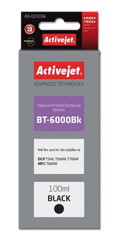 Activejet AB-6000Bk Tusz Buteleczka z atramentem (zamiennik Brother BT-6000BK; Supreme; 100 ml; czarny)