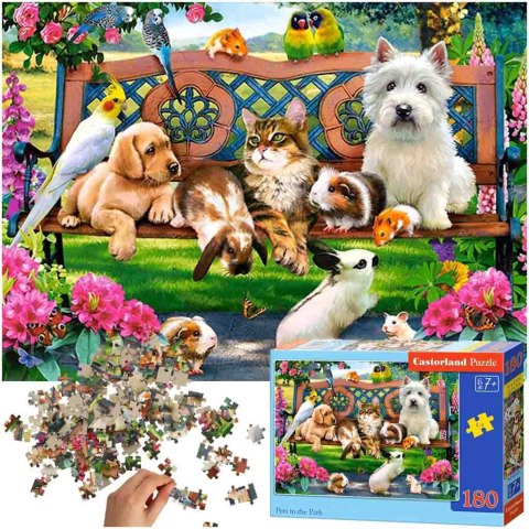 CASTORLAND Puzzle 180 elementów Pets in the Park - Zwierzęta w parku 7+