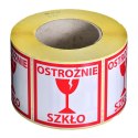 ETYKIETY OSTROŻNIE SZKŁO 1000SZT MOCNY KLEJ 80X80