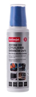 Activejet AOC-269 Zestaw do czyszczenia ekranów 2w1 250 ml/20x20 cm, Płyn czyszczący do ekranów, plastiku i ściereczka czyszcząc