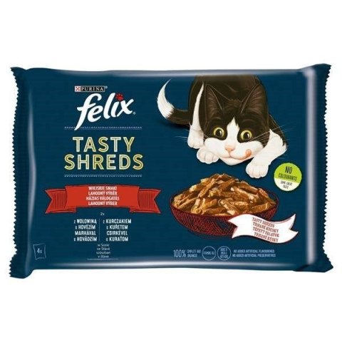 Purina Felix Tasty Shreds z Wołowiną i z Kurczakiem 4x80g